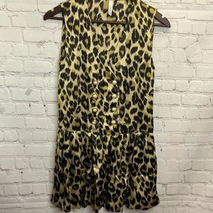 Thayer 100% Silk Leopard Print Sleeveless Mini Dress, Size Small